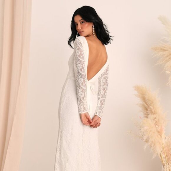 Lulus Enchanted Elegance White Lace Backless Mermaid Maxi Dress - Size M - Picture 1 of 3